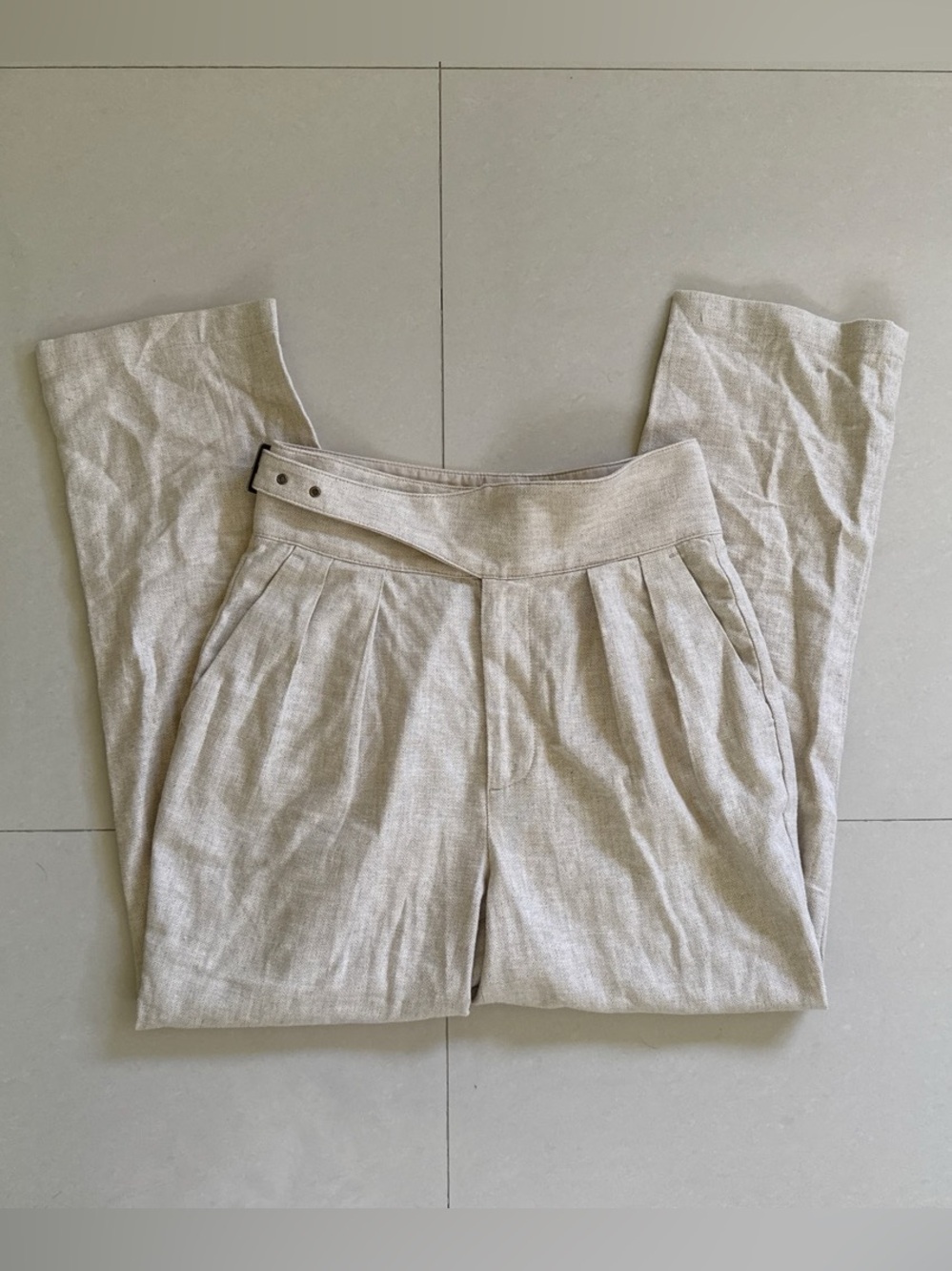 Banana Republic Beige Pleated Linen Blend Trousers Tie Waist